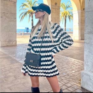 NWT Zara Striped Pointelle Knit Sweater